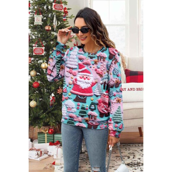 Women Snowman Graphic Pullover 3d Digital Print Crewneck Christmas Sweatshirt - Picture 2 of 7